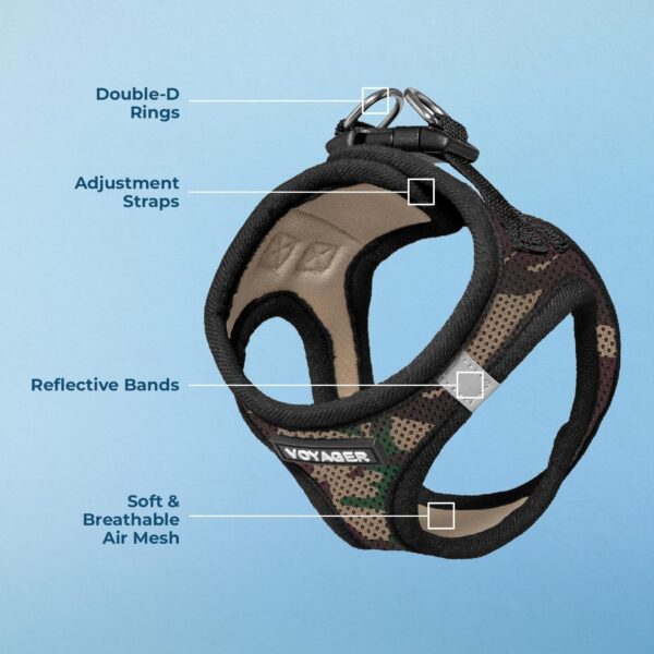 Voyager Step-In Air Dog Harness - All Weather Mesh, Reflective, No Pull Harness for Small, Medium Dogs, Cats - Secure with Hook & Loop Fastener, Buckle, Double D-Rings - Army/Black Trim, XXXS