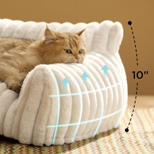 Cute Couch for Pets - Fluffy Cat Sofa with Premium Soft Corduroy Fleece, Fuzzy Couch Bed with Removable Washable Cover, Supportive Cat Chair for Indoor Cats, 24Inch, Cream
