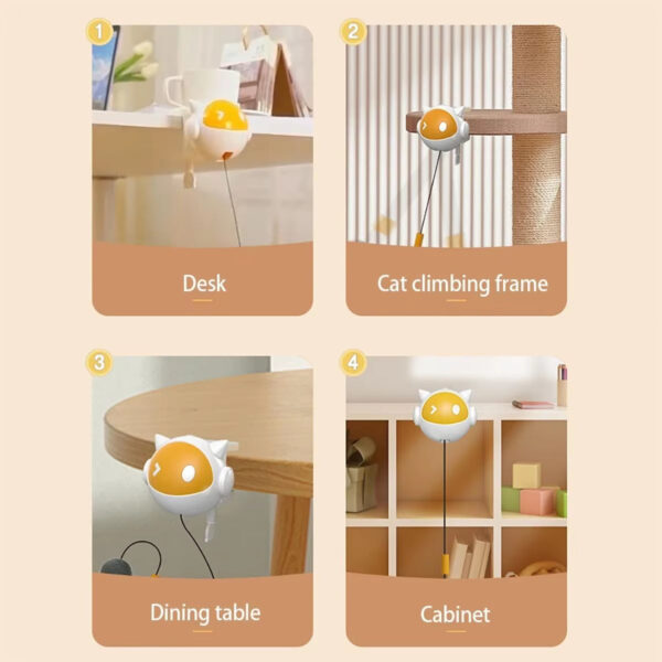 White Electric Cat Toy with Replaceable Hair Ball, Clip-On for 1 - 4M Desktop, Powered by 2AAA Batteries
