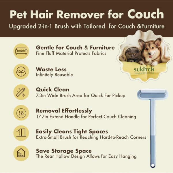 Pet Hair Remover for Couch, Grey, 17.7Inch, Durable, Reusable, Washable Lint Cleaner for Dog and Cat Hair, Gentle on Furniture, Effective on Carpets, Clothing, Bedding
