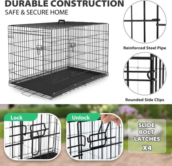 Dog Crate Dog Cage Dog Kennel Metal Wire Double-Door Folding Pet Animal Pet Cage with Plastic Tray and Handle for Small Dogs,24 Inches