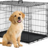 Dog Crate Dog Cage Dog Kennel Metal Wire Double-Door Folding Pet Animal Pet Cage with Plastic Tray and Handle for Small Dogs,24 Inches