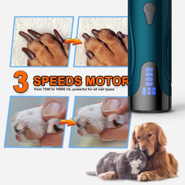 Dog Nail Grinder, Dog Nail Trimmers and Clippers Kit, Super Quiet Electric Pet Nail Grinder, Rechargeable, for Small Large Dogs & Cats Toenail & Claw Grooming,3 Speeds (A-Dark Blue)