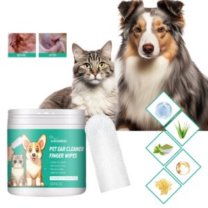 Dog Tooth & Ear Cleaning Wipes, Pet Dental Care Finger Wipes for Dogs&Cats - Reduces Plaque and Freshens Breath(50Pcs)