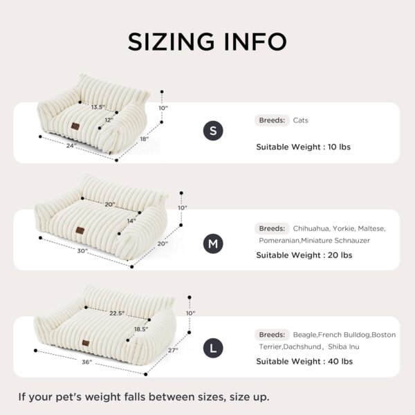 Cute Couch for Pets - Fluffy Cat Sofa with Premium Soft Corduroy Fleece, Fuzzy Couch Bed with Removable Washable Cover, Supportive Cat Chair for Indoor Cats, 24Inch, Cream