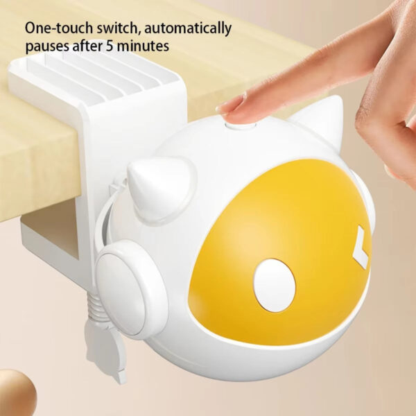 White Electric Cat Toy with Replaceable Hair Ball, Clip-On for 1 - 4M Desktop, Powered by 2AAA Batteries