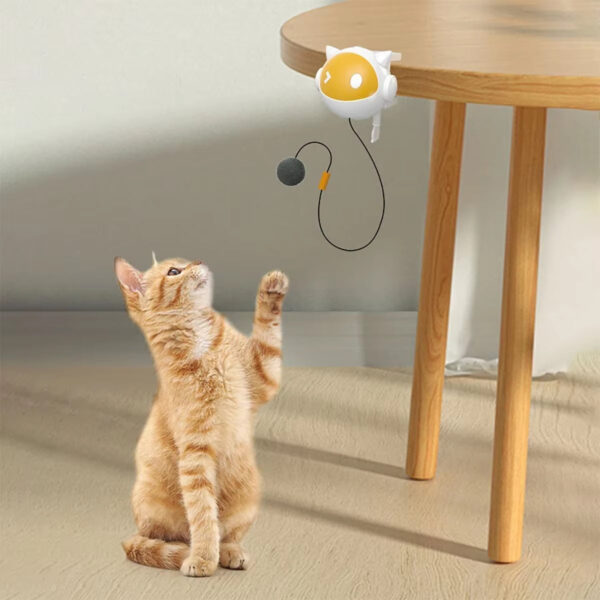 White Electric Cat Toy with Replaceable Hair Ball, Clip-On for 1 - 4M Desktop, Powered by 2AAA Batteries
