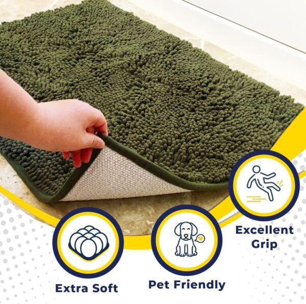 ® Original Dog Door Mat for Muddy Paws, Super Absorbent Microfiber, Non-Slip Washable Pet Rug, Quick Dry Chenille Entryway Carpet, Machine Washable Indoor Outdoor Mat, Army Green 18"X28"