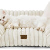 Cute Couch for Pets - Fluffy Cat Sofa with Premium Soft Corduroy Fleece, Fuzzy Couch Bed with Removable Washable Cover, Supportive Cat Chair for Indoor Cats, 24Inch, Cream