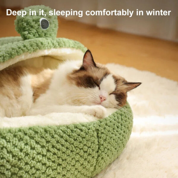 Pet Cat Bed Small Dog Bed Plush Round Cartoon Frog Mat Winter Warm Deep Sleep Comfort Soft Breathable Cat Dog House Pet Supplies