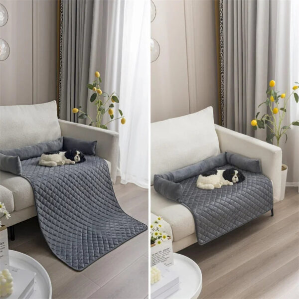 Waterproof Pet Dog Bed Blanket Mat Dog Sofa Couch Slipcover Pet Pad with Neck Pillow Washable Cat Calming Nest for Travel Home
