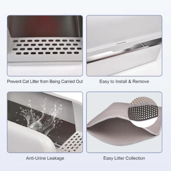 Stainless Steel Cat Litter Box with Lid, 20" L X 14.2" W X 11.8" H, Extra Large Litter Box for Big Cats with High Sided