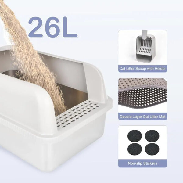Stainless Steel Cat Litter Box with Lid, 20" L X 14.2" W X 11.8" H, Extra Large Litter Box for Big Cats with High Sided