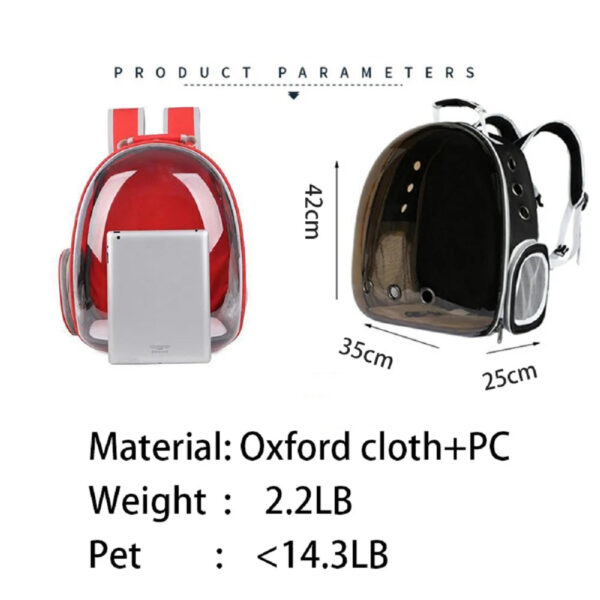 Large Capacity Baisher Pet Carrier Backpack, Durable Transparent PC Material, Zip Closure, Space Capsule Design for Cats