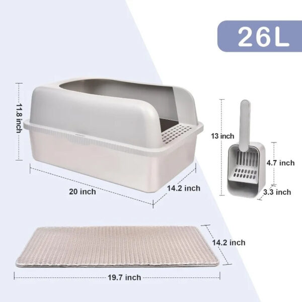 Stainless Steel Cat Litter Box with Lid, 20" L X 14.2" W X 11.8" H, Extra Large Litter Box for Big Cats with High Sided