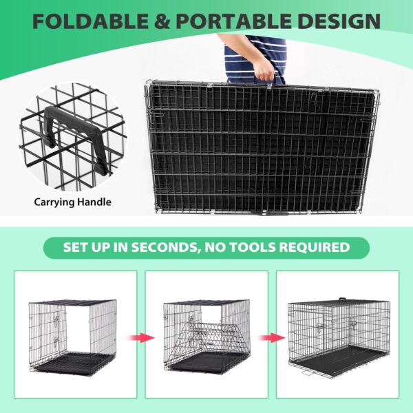 Dog Crate Dog Cage Dog Kennel Metal Wire Double-Door Folding Pet Animal Pet Cage with Plastic Tray and Handle for Small Dogs,24 Inches