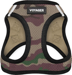 Voyager Step-In Air Dog Harness - All Weather Mesh, Reflective, No Pull Harness for Small, Medium Dogs, Cats - Secure with Hook & Loop Fastener, Buckle, Double D-Rings - Army/Black Trim, XXXS