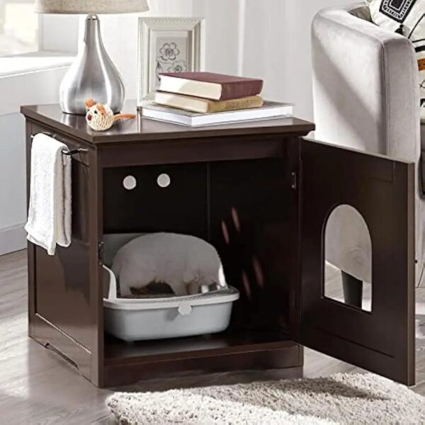 Cat Litter Box Furniture Enclosure - Hidden Kitty Litter Cat House with Hinged Door, Nightstand, Side Table & Pet Crate, Indoor