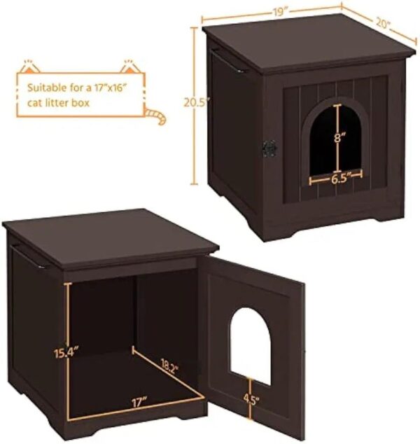 Cat Litter Box Furniture Enclosure - Hidden Kitty Litter Cat House with Hinged Door, Nightstand, Side Table & Pet Crate, Indoor