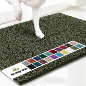 ® Original Dog Door Mat for Muddy Paws, Super Absorbent Microfiber, Non-Slip Washable Pet Rug, Quick Dry Chenille Entryway Carpet, Machine Washable Indoor Outdoor Mat, Army Green 18"X28"