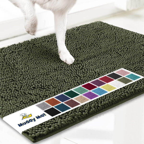 ® Original Dog Door Mat for Muddy Paws, Super Absorbent Microfiber, Non-Slip Washable Pet Rug, Quick Dry Chenille Entryway Carpet, Machine Washable Indoor Outdoor Mat, Army Green 18"X28"