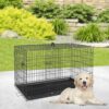 Dog Crate Dog Cage Dog Kennel Metal Wire Double-Door Folding Pet Animal Pet Cage with Plastic Tray and Handle for Small Dogs,24 Inches