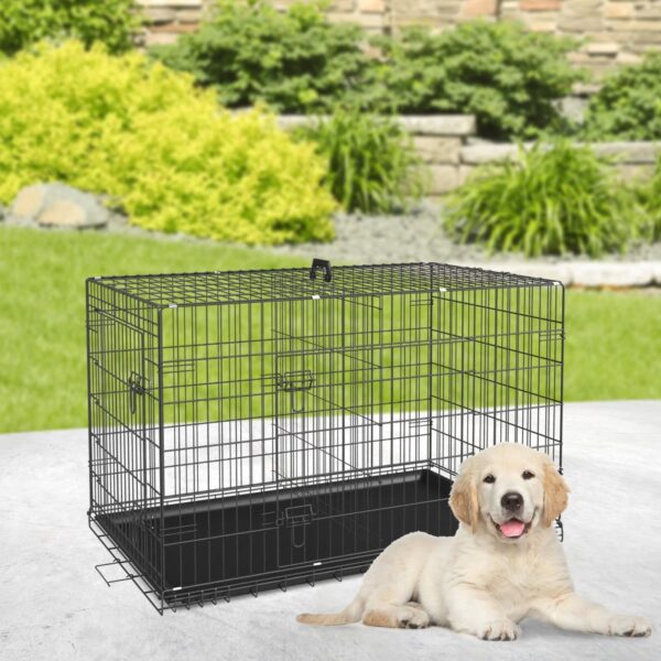 Dog Crate Dog Cage Dog Kennel Metal Wire Double-Door Folding Pet Animal Pet Cage with Plastic Tray and Handle for Small Dogs,24 Inches