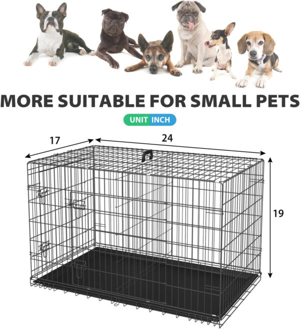 Dog Crate Dog Cage Dog Kennel Metal Wire Double-Door Folding Pet Animal Pet Cage with Plastic Tray and Handle for Small Dogs,24 Inches