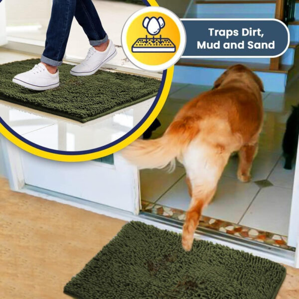 ® Original Dog Door Mat for Muddy Paws, Super Absorbent Microfiber, Non-Slip Washable Pet Rug, Quick Dry Chenille Entryway Carpet, Machine Washable Indoor Outdoor Mat, Army Green 18"X28"