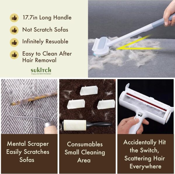 Pet Hair Remover for Couch, Grey, 17.7Inch, Durable, Reusable, Washable Lint Cleaner for Dog and Cat Hair, Gentle on Furniture, Effective on Carpets, Clothing, Bedding