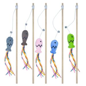 Fashion Cat Wand Toy, Natural Wooden Cat Teaser Wand for Cat, Interactive Elastic String Cat Stick Pole Toy for Indoor Cats