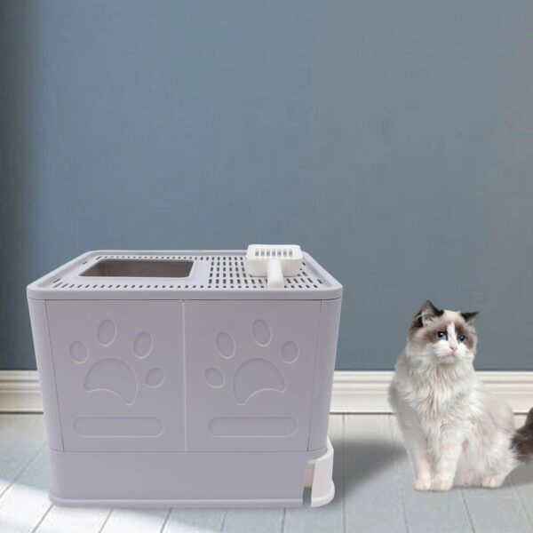 Enclosed Cat Kitty Litter Box with Scoop, Top and Front Entry Litter Box with Lid, Foldable Covered Cat Litter Box