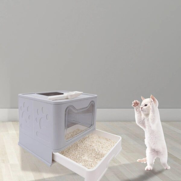 Enclosed Cat Kitty Litter Box with Scoop, Top and Front Entry Litter Box with Lid, Foldable Covered Cat Litter Box